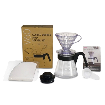 Hario V60 - Molinillo de café, cafetera, filtros de café y cucharita medidora - Juego completo